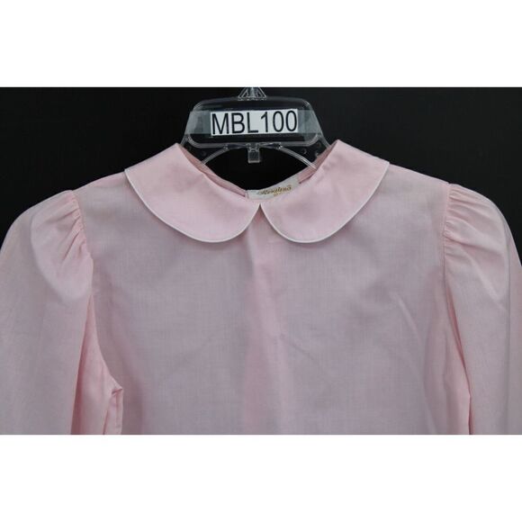 Rosalina Collection PINK Blouse 8Y Peter Pan Collar LONG sleeve Back Button - Picture 2 of 8